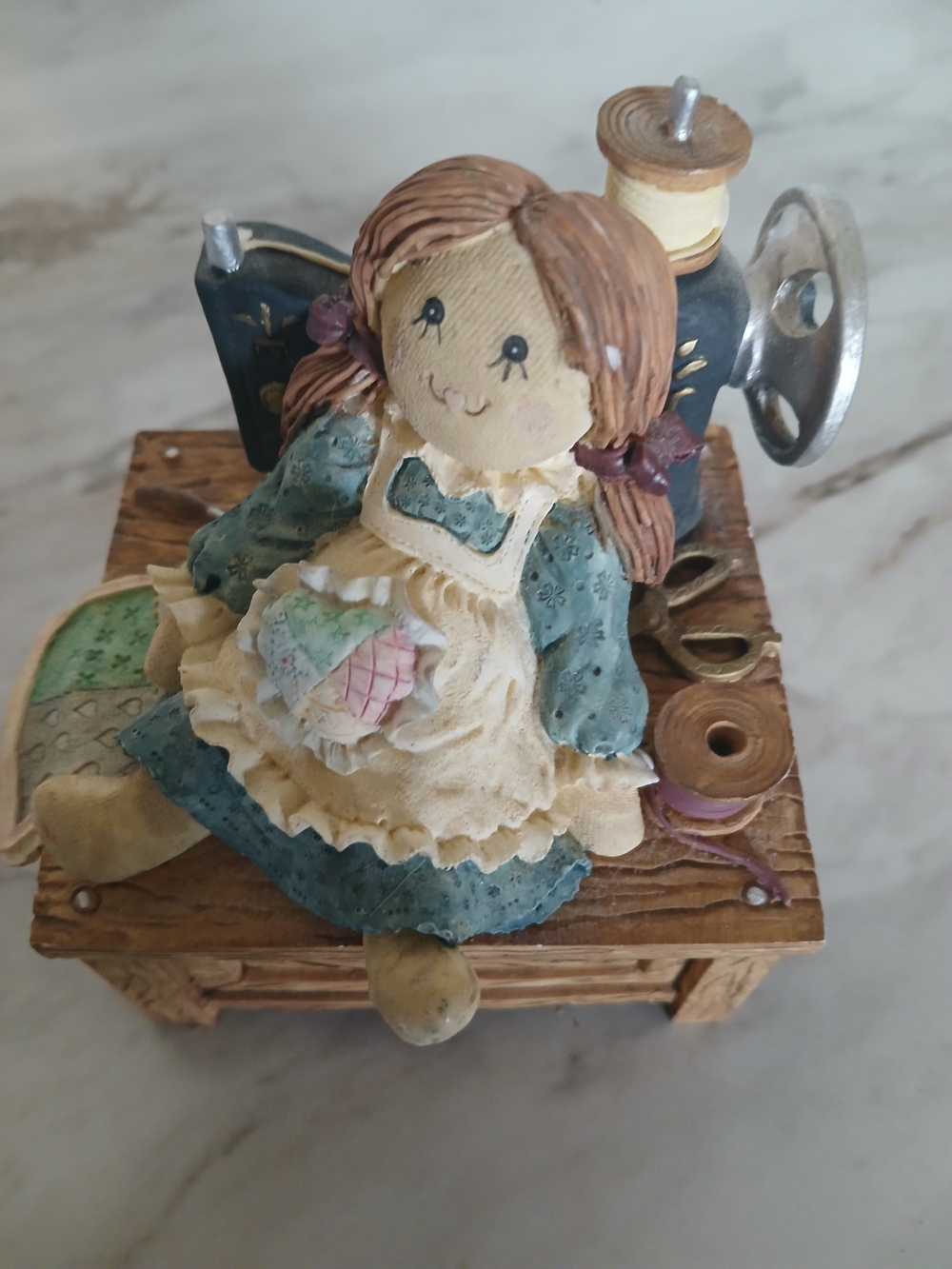 San Francisco Music Box Co. Sewing Rag Doll Figurine Music Box